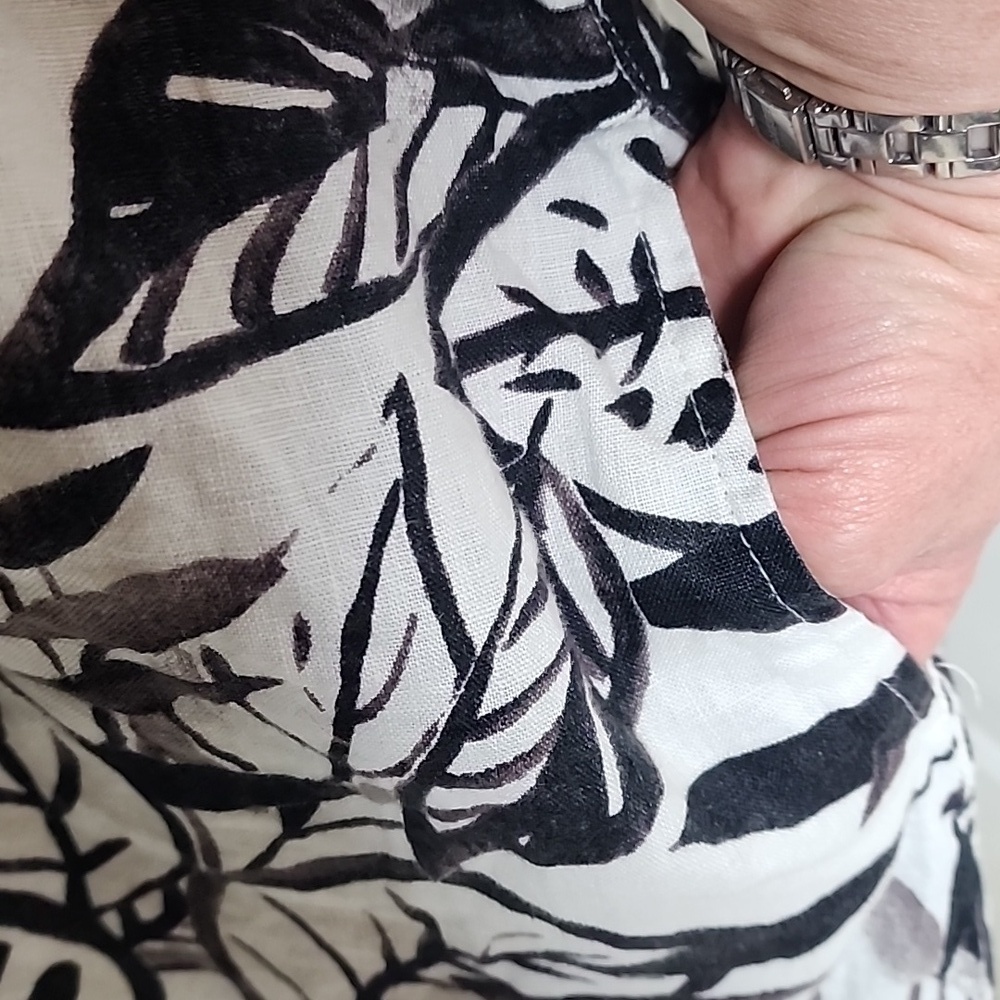 Tahari 100% Linen Black & White Leaf Print Dress Size 3X - Picture 8 of 10